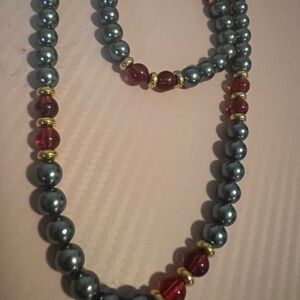 Elegant Red and Silver Beaded Necklace